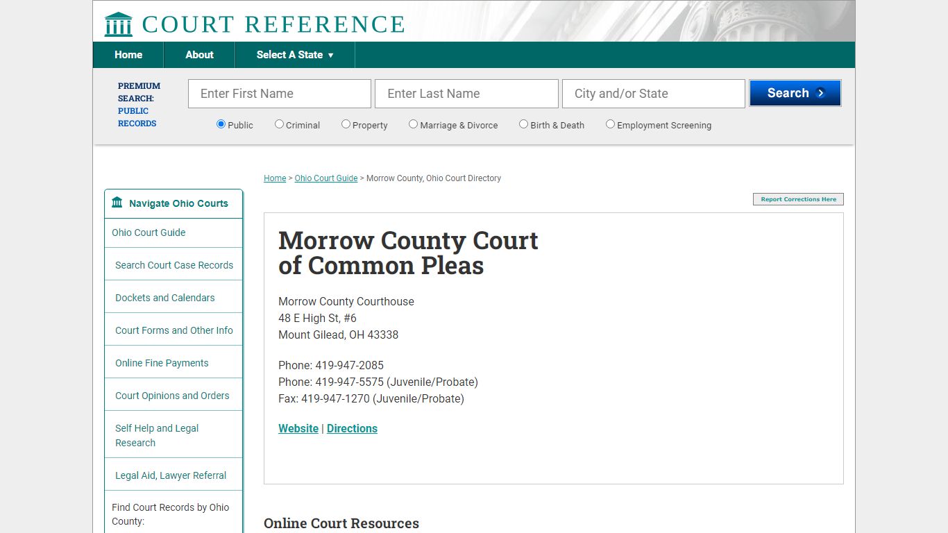 Morrow County Court of Common Pleas - CourtReference.com